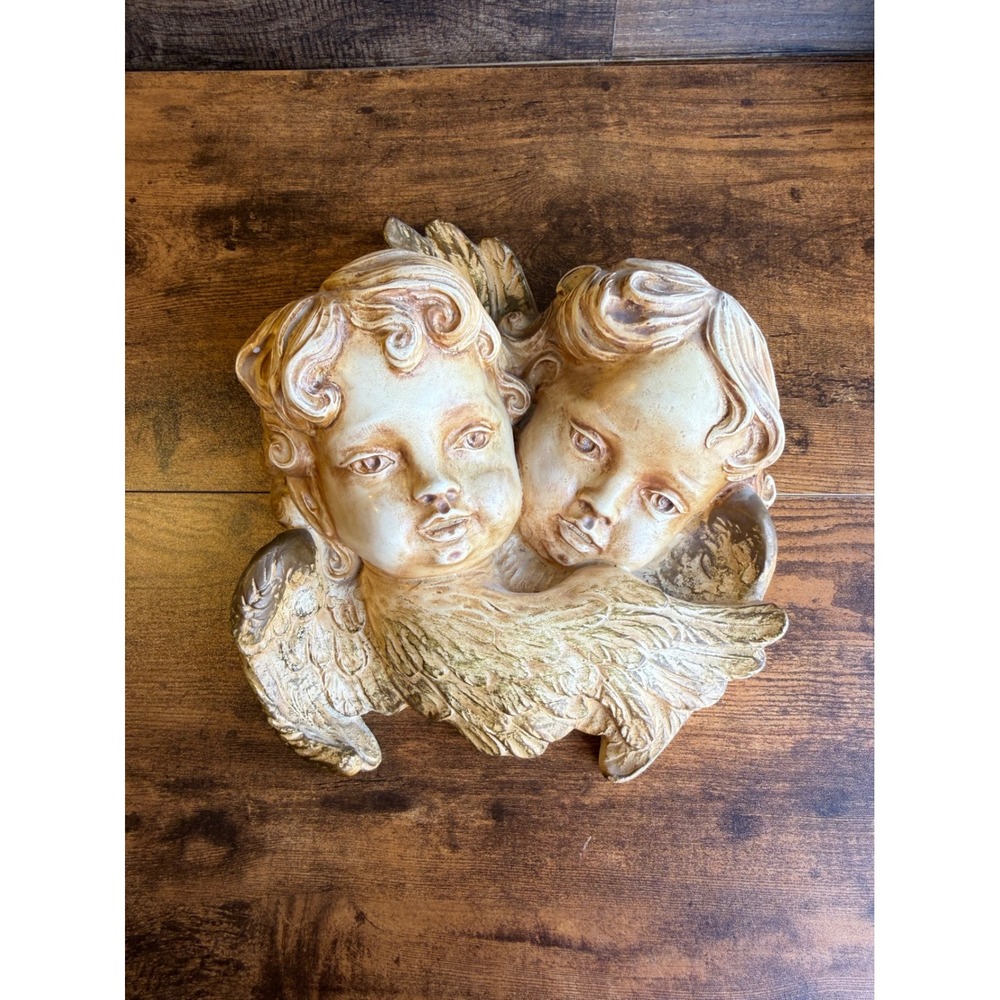 Vintage 1964 Universal Statuary Corp Cherub Wall Plaque Double Angel 9-881 Gold
